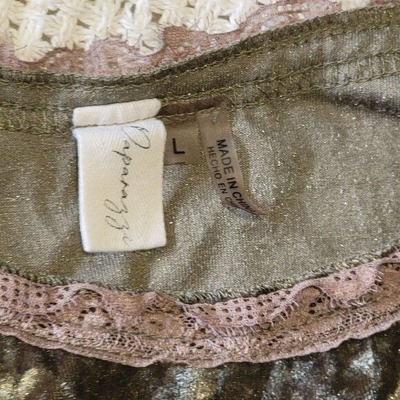 Y2K Camisole Tank Top Womens Large Spaghetti Crushed Velvet Lace Moss Green VTG - Picture 5 of 9